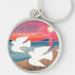 Fred på jorden rund silverfärgad nyckelring