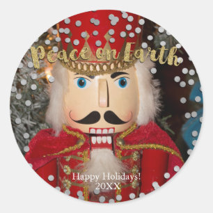 Fred på jorden Silver & Guld Nutcracker Jul Runt Klistermärke