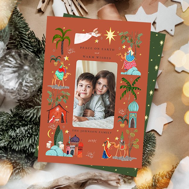 Fred på jorden Tre Wise manar Jul Julkort (Peace on Earth Three Wise men Earthy Christmas Holiday Card)