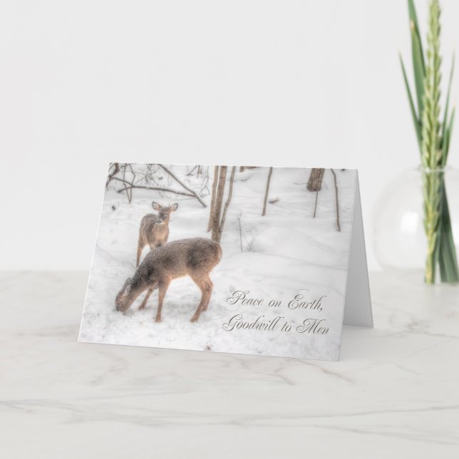 Fred på jorden - två Hjortar i Snowy Skogen Helgkort (Framsida)