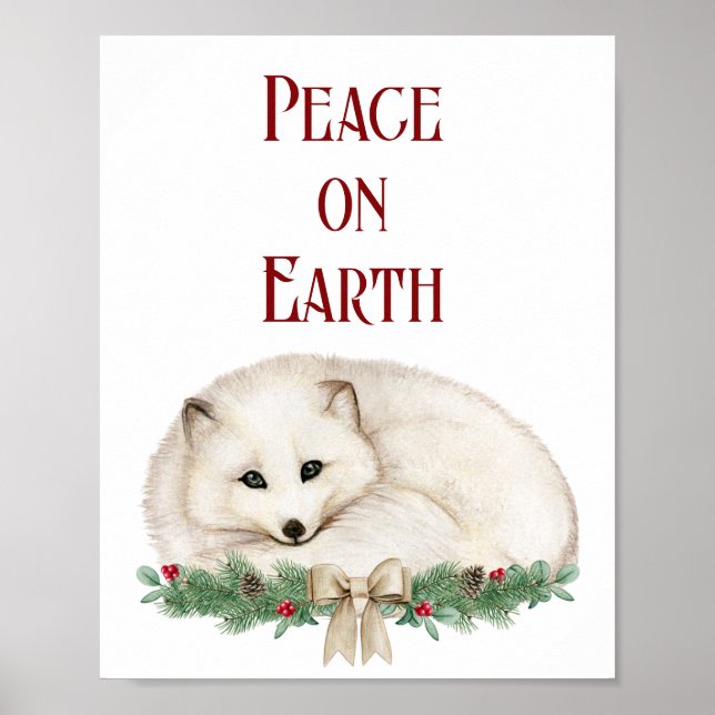Fred på jorden Vit Räv Jul Poster (Framsidan)