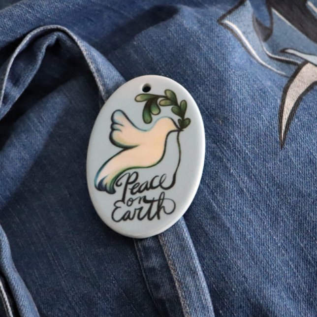 Fred på jordklotet med fredliga konst av hopp julgransprydnad keramik (Skapare uppladdad)