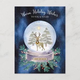 Fred på Juljulen Reindeer Snö Globe Helg Vykort