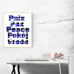 Fred på många språk Blå hjärtan Poster