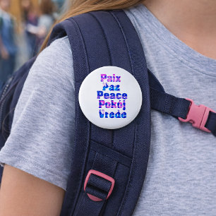 Fred på många språk Pastell Hjärt Typografi Knapp