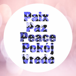 Fred på många språk typografi Blå hjärtan Runt Klistermärke