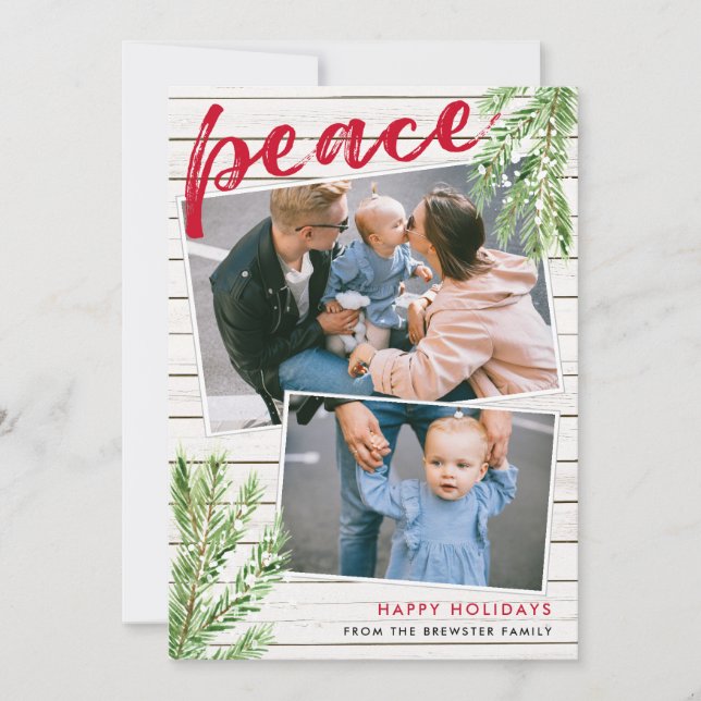 Fred, Snowy Evergreen 2 Photo Helgdag Card Inbjudningar (Framsida)