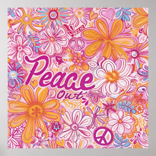 Fred ut Hippie Blommig Fredstecken Retro Mönster Poster