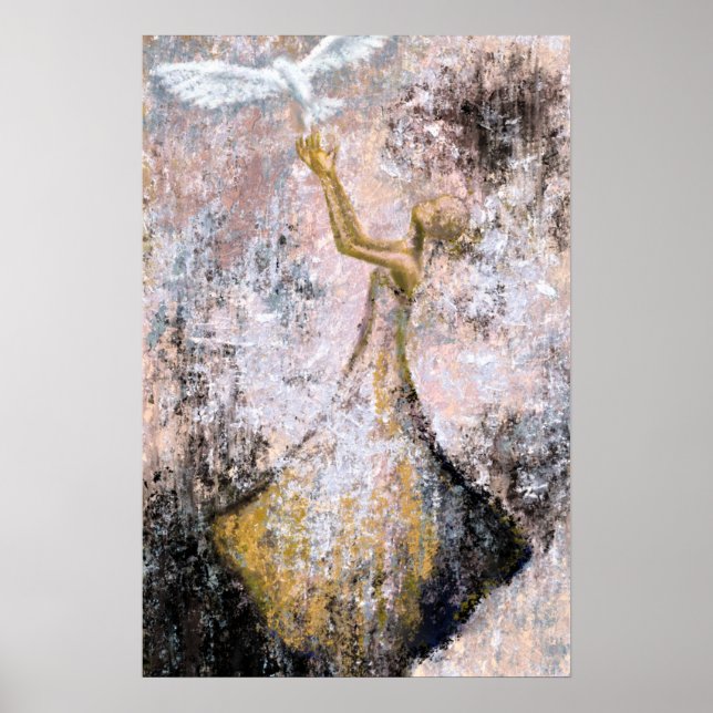 Fred - Vit duva - Frihet - Abstrakt målning  Poster (Framsidan)