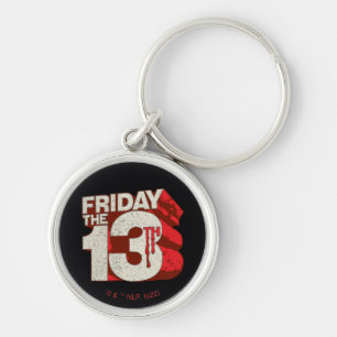 Fredag den 13 Blödning Staplad 3D-Logotyp Rund Silverfärgad Nyckelring