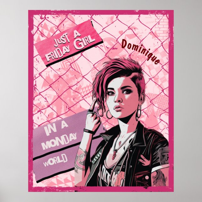Fredag Girl i måndags World. Redigerbart namn Poster (Framsidan)
