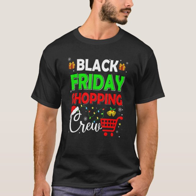 Fredag Shopping Crew jul Ljus Black Shoppi T Shirt (Framsida)