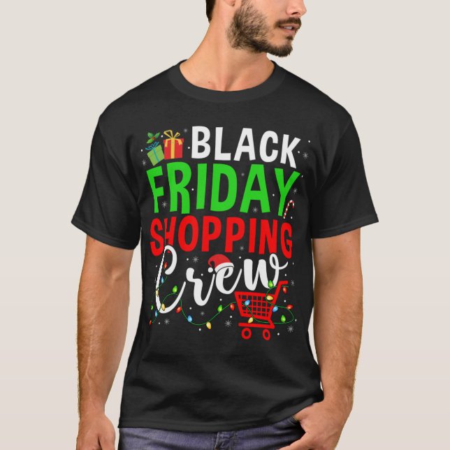 Fredag Shopping Crew jul Ljus Black Shoppi T Shirt (Framsida)