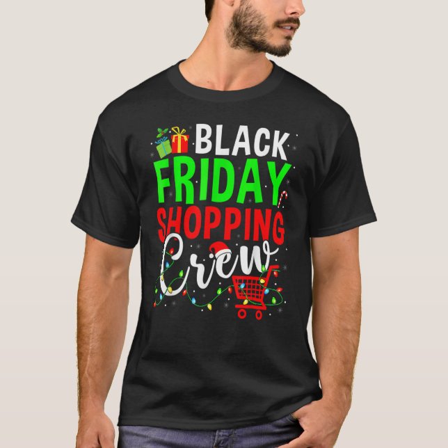 Fredag Shopping Crew jul Ljus Black Shoppi T Shirt (Framsida)