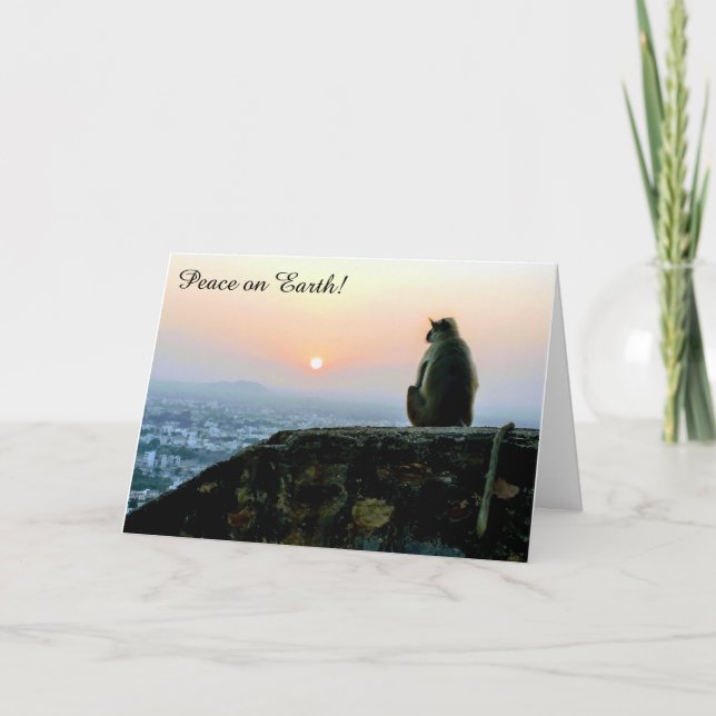 Fredagsmysa apa vid solnedgångskort helgkort (Framsida)