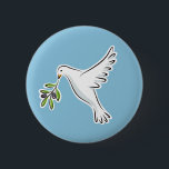 Fredduva med olivgrön gren knapp<br><div class="desc">En härlig vitduva som bär en olivgrön gren. Ett klassikersymbol av fred.</div>