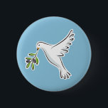Fredduva med olivgrön gren knapp<br><div class="desc">En härlig vitduva som bär en olivgrön gren. Ett klassikersymbol av fred.</div>