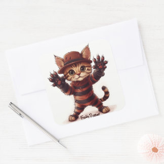 Freddy den söta Halloweenkatten Fyrkantigt Klistermärke