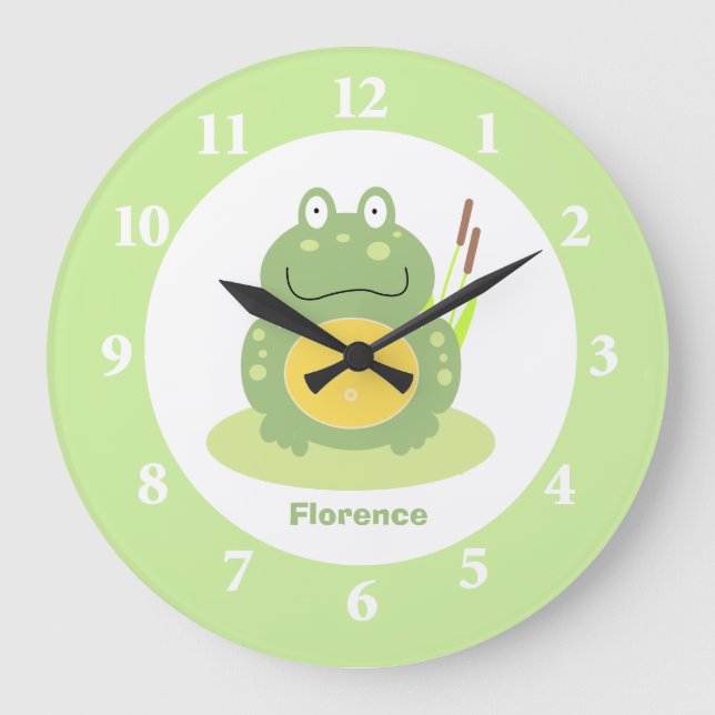 Freddy Grönt Froggy Nursery Wall Clock Stor Klocka (Framsida)
