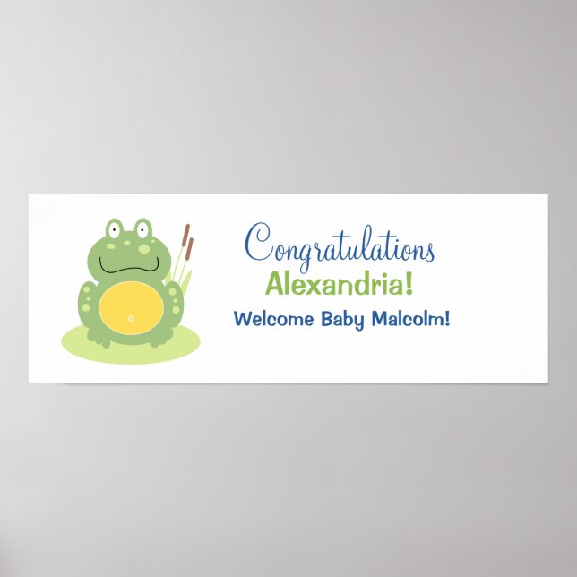 Freddy Grönten Frog Baby Shower Banner Poster (Framsidan)