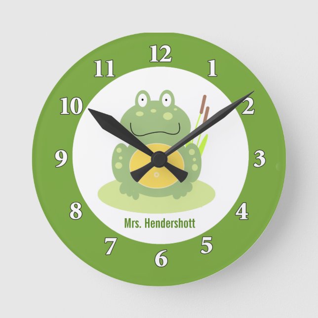 Freddy the Frog Wall Clock - Grönt Rund Klocka (Framsida)