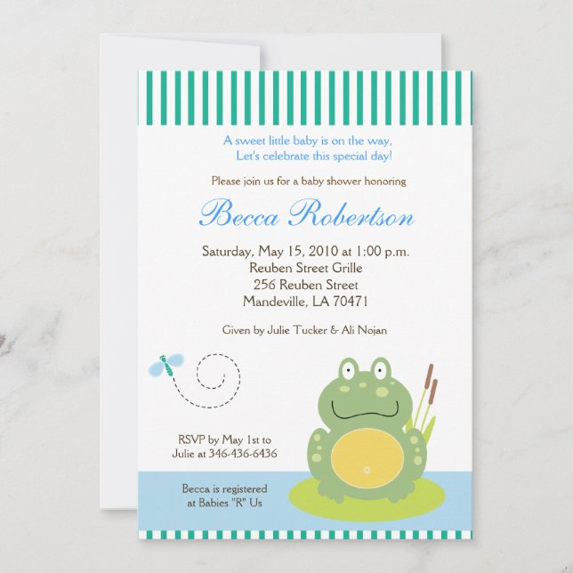 Freddy the Pond Frog Baby Shower 5x7-inbjudan Inbjudningar (Framsida)