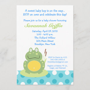 Freddy the Pond Frog Baby Shower 5x7-inbjudan Inbjudningar