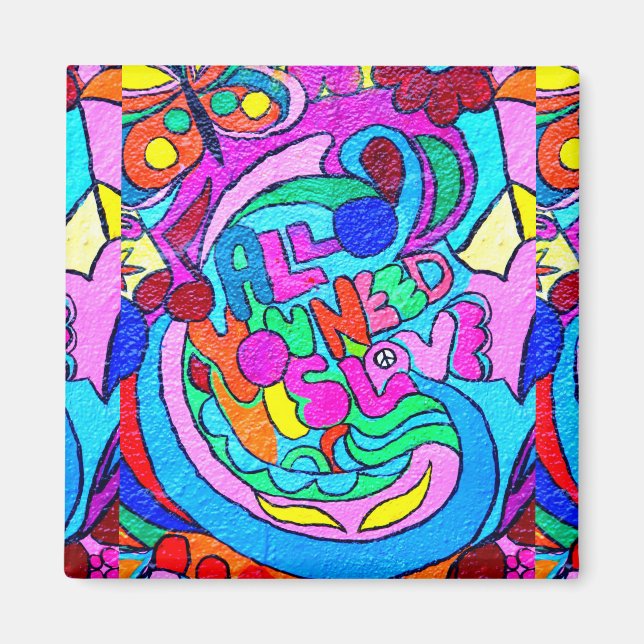 freden i Groovy hippie stil och kärlek-magnet Magnet (Framsidan)