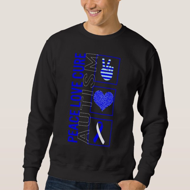 Freden Kärlek Cure Autism Awareness Ribbon Warrior Lång Ärmad Tröja (Framsida)