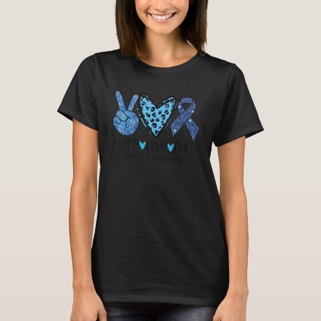Freden Kärlek Cure Diabetes Awareness Leopard Blue T Shirt (Framsida)