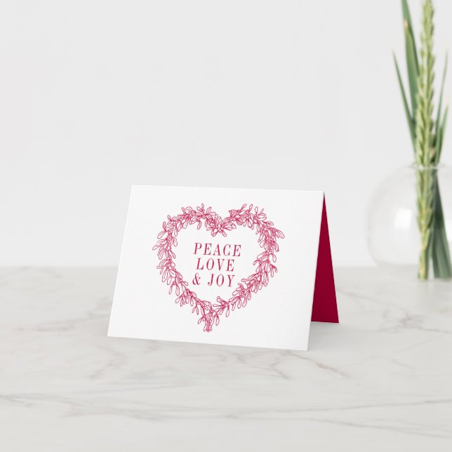 Freden, kärlek glädje, rödmistel hjärtjul helgkort (Framsida)