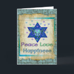 Freden Kärlek Happity<br><div class="desc">Hearts, David stjärna och ord "Peace Kärlek Happiness" är ett vackert sätt att säga Lycklig Hanukkah.</div>
