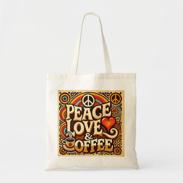 Freden, Kärlek och kaffets Retro Tote Bag Tygkasse (Framsidan)