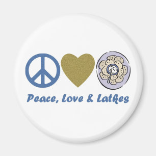 Freden, Kärlek och Latkes Hanukkah Tees och Gifts Magnet