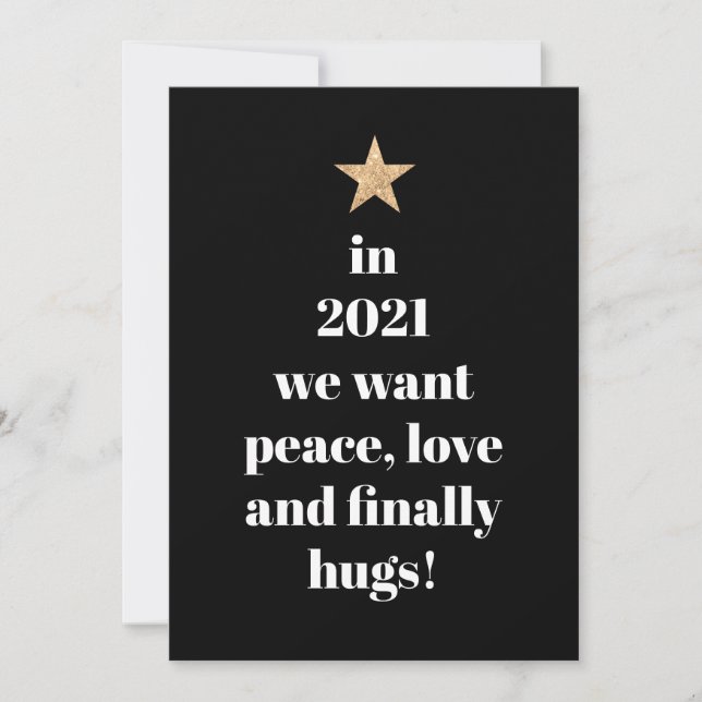 Freden, Kärlek och slutligen Hugs Humor-citat 2021 Julkort (Framsida)