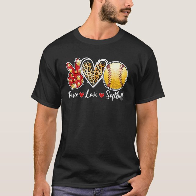 Freden Kärlek Softball Leopard Heart Game Day Chee T Shirt (Framsida)