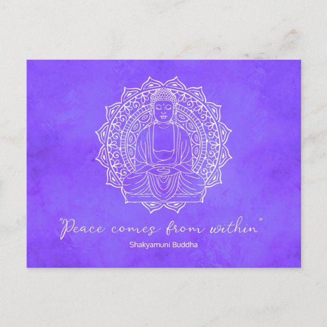 Freden kommer från Shakyamuni Buddha-Lilan Vykort (Framsida)