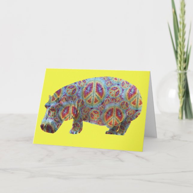 Freden och Kärlek Hippie Hippopotamus-födelsedagsk Kort (Framsida)