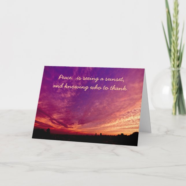 Freden tacksam tack vare Orange Lila Cloud Sunset Kort (Framsida)