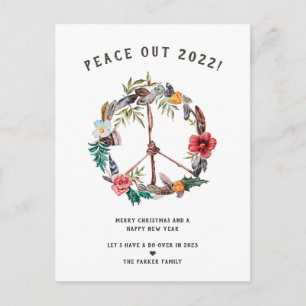 Freden ut 2022 Boho Blommigt Nyår för krans Vykort