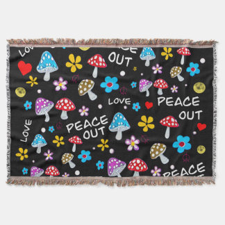 Freden ut i svamp- och blomstra Hippie Throw Blank Filt