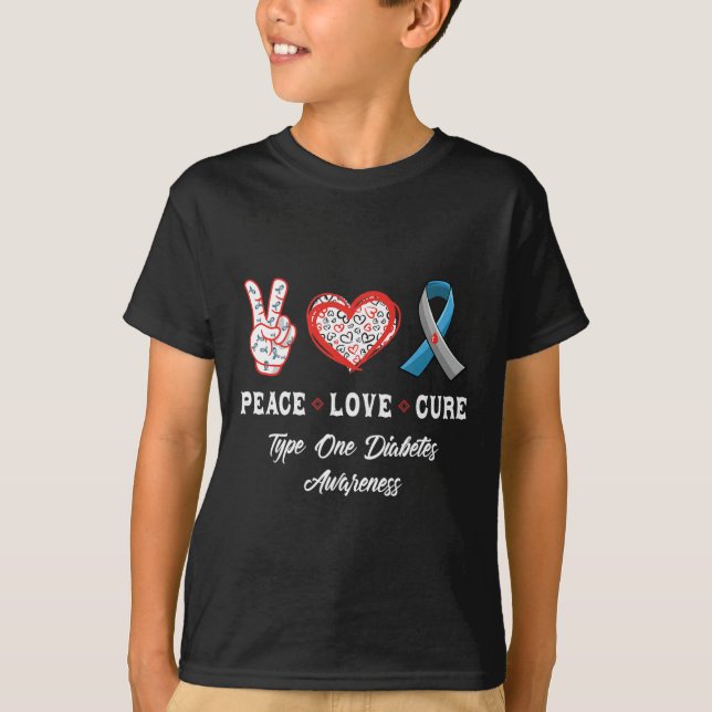 Fredens Kärlek botemedel Typ 1 Diabetesmedvetande  T Shirt (Framsida)