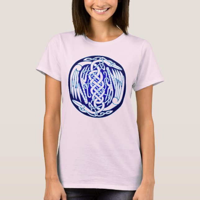 Fredens keltiska fåglar (blå version) t-shirt (Framsida)