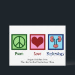 Fredens Nephrology-julnephrolog Julkort<br><div class="desc">Ett vackert nefrologist helgdag kort för en njurspecialist. Fredens Nephrology-julkort för doktor eller sjuksköterska som är din favorit på den medicinska avdelningen med fredstecken,  hjärta och teckning av rosa njurar.</div>