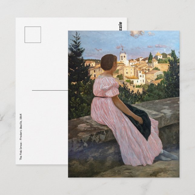 Frederic Bazille - Den rosa klänningen Vykort (Fram/baksida)