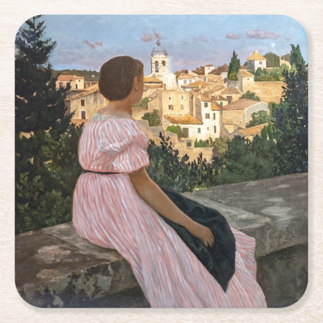 Frederic Bazille - Rosa Dress Underlägg Papper Kvadrat (Framsidan)