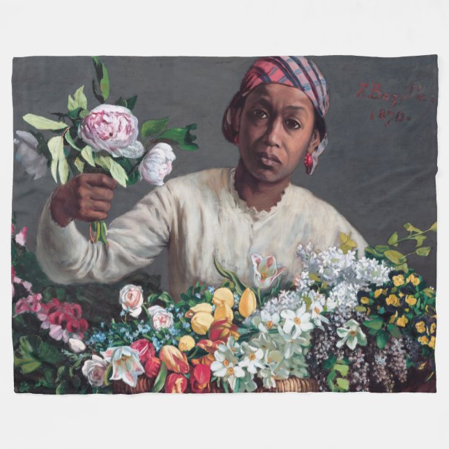 Frederic Bazille - Ung kvinna med peonior Fleecefilt (Framsidan (Horisontell))