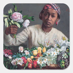 Frédéric Bazille - Ung kvinna med peonior Fyrkantigt Klistermärke