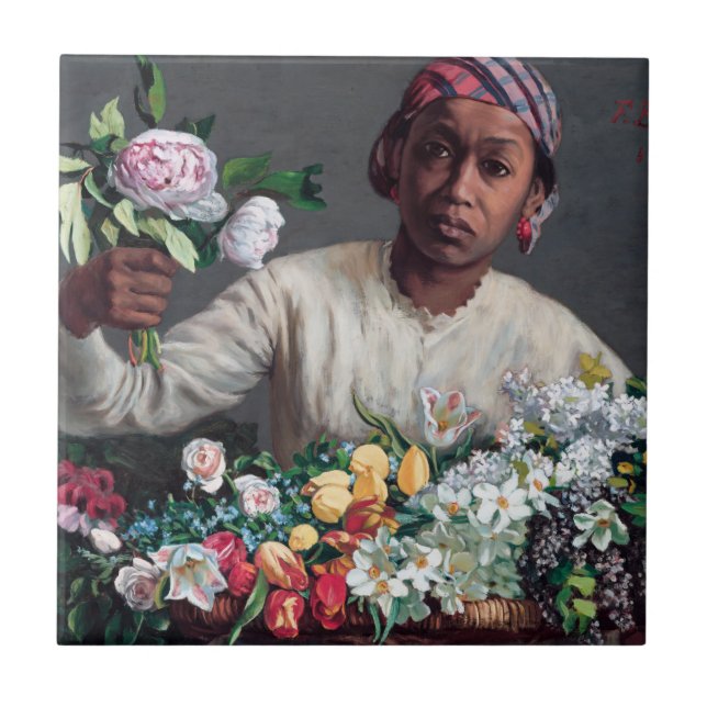 Frederic Bazille - Ung kvinna med peonior Kakelplatta (Framsidan)