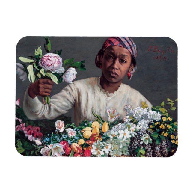 Frederic Bazille - Ung kvinna med peonior Magnet (Horisontell)